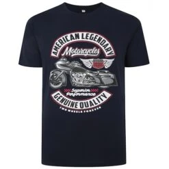 New Arrival 23 Bigdude Motorcycle Print T-Shirt Navy