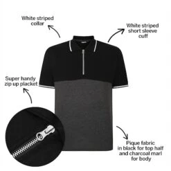 Bigdude Colour Block Zipped Polo Shirt Black/Charcoal -Casual Suit For Men Sales Store 06f19a91 bd23p1620black