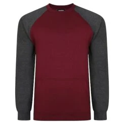 Bigdude Contrast Raglan Crew Neck Jumper Burgundy