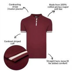 Bigdude Contrast Stripe Placket With Tipped Cuff Polo Shirt Burgundy -Casual Suit For Men Sales Store 13cf704e bd21p1420red