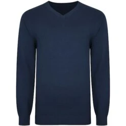 Bigdude Plain V Neck Knitted Jumper Navy