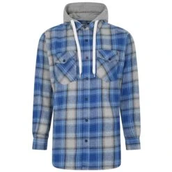 Bigdude Hooded Check Flannel Shirt Blue