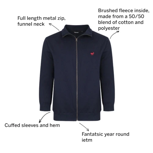Bigdude Funnel Neck Full Zip Sweatshirt Navy 3 Bigdude Funnel Neck Full Zip Sweatshirt Navy - Image 3