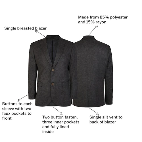 Tooting & Brow Totti Blazer Charcoal 2 Tooting & Brow Totti Blazer Charcoal - Image 2