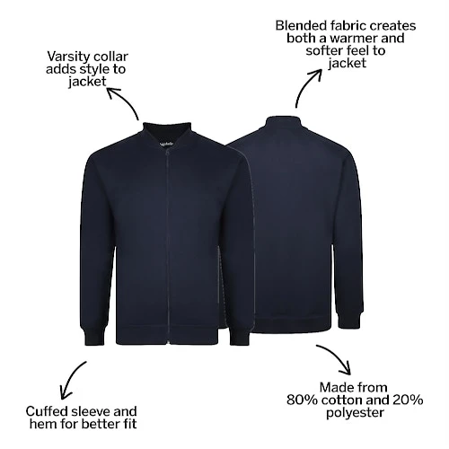 Bigdude Zip Thru Baseball Jacket Navy 3 Bigdude Zip Thru Baseball Jacket Navy - Image 3