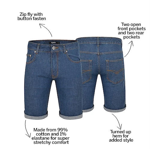 Bigdude Stretch Denim Shorts Mid Wash 3 Bigdude Stretch Denim Shorts Mid Wash - Image 3