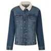 Bigdude Denim Jacket With Sherpa Collar Mid Wash