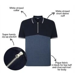 Bigdude Colour Block Zipped Polo Shirt Navy/Denim -Casual Suit For Men Sales Store 4fbc83eb bd23p1620blue