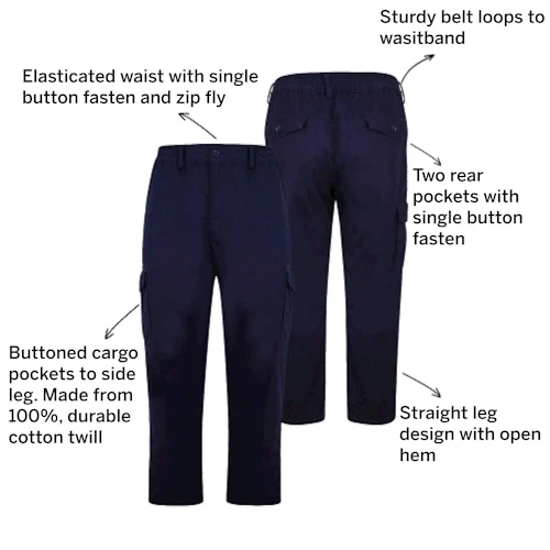 Bigdude Elasticated Waist Cargo Trousers Navy 3 Bigdude Elasticated Waist Cargo Trousers Navy - Image 3