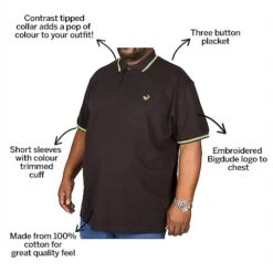 Bigdude Tipped Polo Shirt Black/Green -Casual Suit For Men Sales Store 54b51ece bd2018pt01green