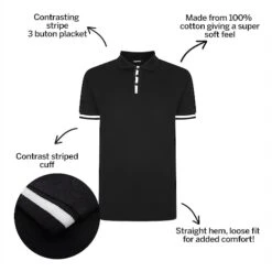 Bigdude Contrast Stripe Placket With Tipped Cuff Polo Shirt Black -Casual Suit For Men Sales Store 5c334730 bd21p1420black
