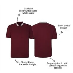 Bigdude Grandad Tipped Collar Polo Shirt Burgundy -Casual Suit For Men Sales Store 5ecb1859 bd23p0820burgundy