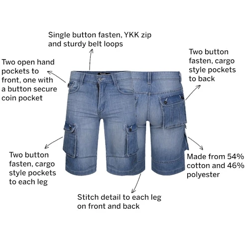 Bigdude Cargo Denim Shorts Light Wash 2 Bigdude Cargo Denim Shorts Light Wash - Image 2