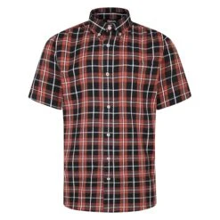 Bigdude Button Down Short Sleeve Check Shirt Brown