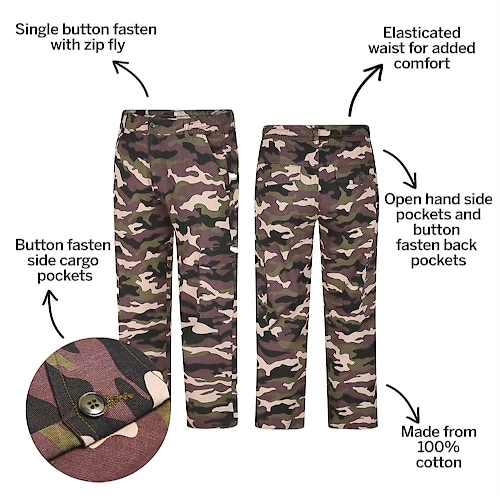 Bigdude Elasticated Waist Cargo Camo Trousers Khaki 4 Bigdude Elasticated Waist Cargo Camo Trousers Khaki - Image 4