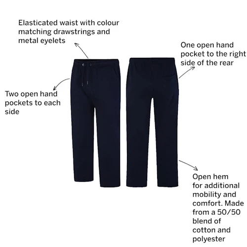 Bigdude Open Hem Joggers Navy 3 Bigdude Open Hem Joggers Navy - Image 3