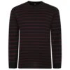 Bigdude Striped Long Sleeve Grandad T-Shirt Black/Burgundy