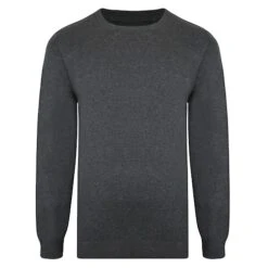 Bigdude Plain Crew Neck Knitted Jumper Charcoal