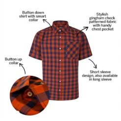 Bigdude Gingham Short Sleeve Shirt Orange -Casual Suit For Men Sales Store 84392657 bd23ss0720orange