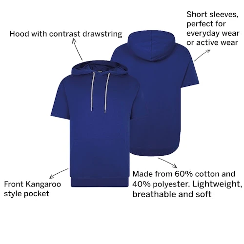 Bigdude Short Sleeve Hoody Cobalt Blue 3 Bigdude Short Sleeve Hoody Cobalt Blue - Image 3