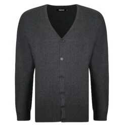 Bigdude Plain V-Neck Knitted Cardigan Charcoal