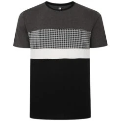 Bigdude Hounds Tooth Cut & Sew T-Shirt Charcoal