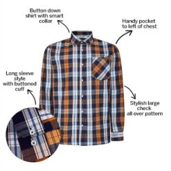 Bigdude Long Sleeve Check Shirt Orange -Casual Suit For Men Sales Store a17b3e13 bd23ls0620orange