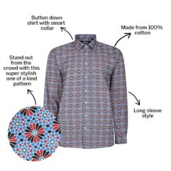 Bigdude Retro Flower Print Long Sleeve Poplin Shirt Blue/Red -Casual Suit For Men Sales Store a518b791 bd23ls14