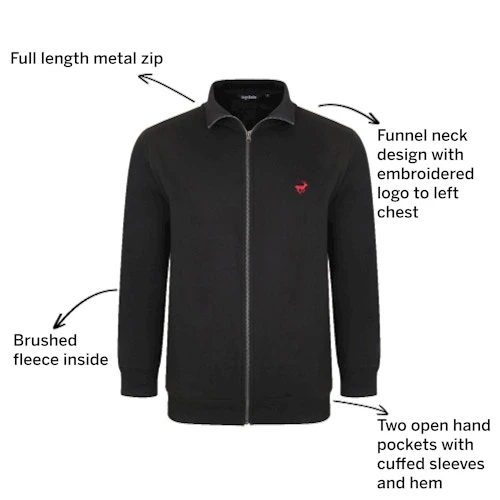 Bigdude Funnel Neck Full Zip Sweatshirt Black 3 Bigdude Funnel Neck Full Zip Sweatshirt Black - Image 3
