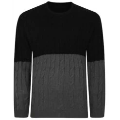 Bigdude Cable Knit Colour Block Jumper Black/Charcoal
