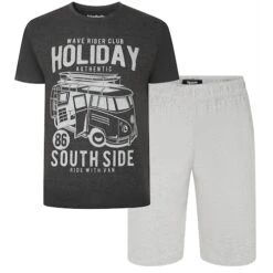 Bigdude Wave Rider Print Pyjama Set Charcoal/Grey