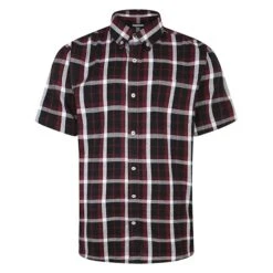 Bigdude Button Down Short Sleeve Check Shirt Burgundy