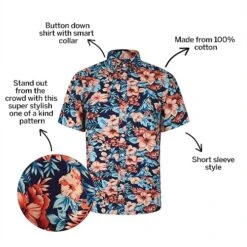 Bigdude Floral Short Sleeve Poplin Shirt Navy -Casual Suit For Men Sales Store b0841326 bd23ss1120floral