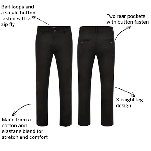 Bigdude Stretch Chino Trousers Black 2 Bigdude Stretch Chino Trousers Black - Image 2