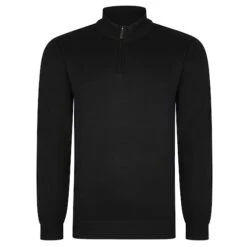 Bigdude Zip Neck Knitted Pullover Black