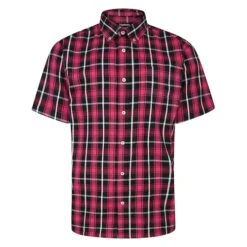 Bigdude Button Down Short Sleeve Check Shirt Magenta