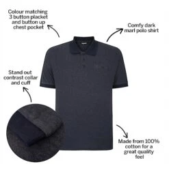 Bigdude Buttoned Pocket Polo Shirt Navy Marl -Casual Suit For Men Sales Store d0350f2b bd23p1820dark