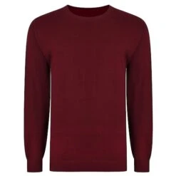 Bigdude Plain Crew Neck Knitted Jumper Burgundy