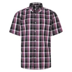 Bigdude Button Down Short Sleeve Check Shirt Purple