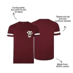 Bigdude Cut & Sew Lion Print T-Shirt Burgundy -Casual Suit For Men Sales Store e76ddc78 bd23ts14