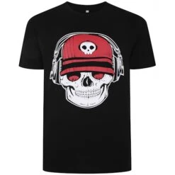 New Arrival 15 Bigdude Skull Headphones Print T-Shirt Black
