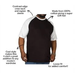 Bigdude Contrast Raglan Sleeve T-Shirt Black/White -Casual Suit For Men Sales Store f0a314eb bd19tst6220white