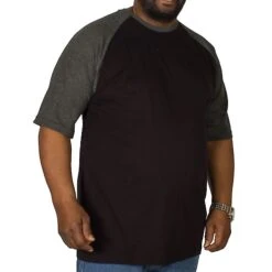 Bigdude Contrast Raglan Sleeve T-Shirt Black/Charcoal