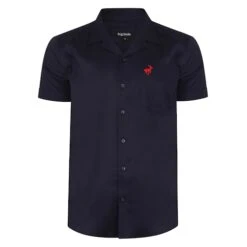 Bigdude Relaxed Collar Short Sleeve Shirt Navy